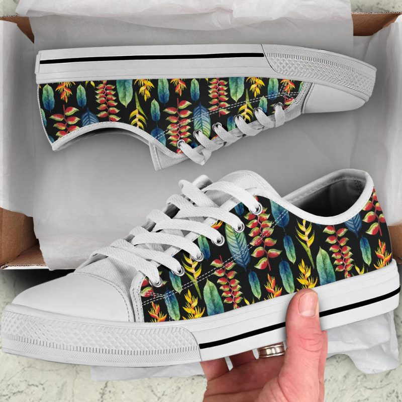 Floral Pattern Print Design White Bottom Low Top Shoes - Image 4