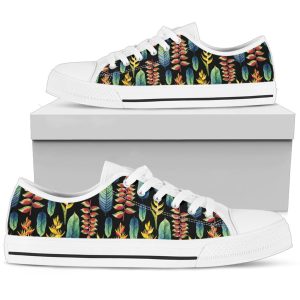 Floral Pattern Print Design White Bottom Low Top Shoes