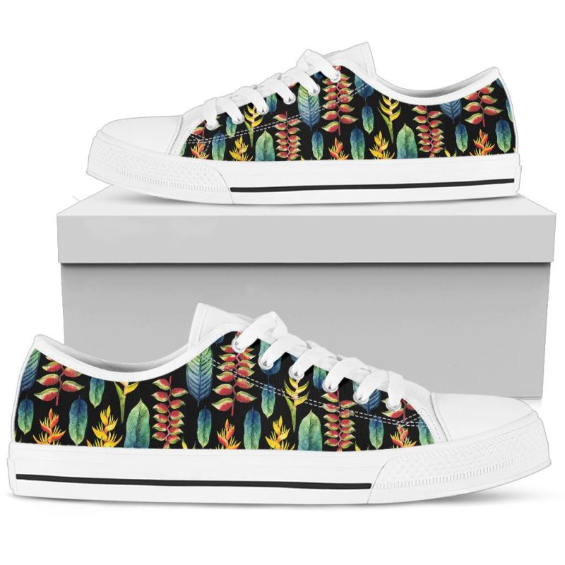 Floral Pattern Print Design White Bottom Low Top Shoes