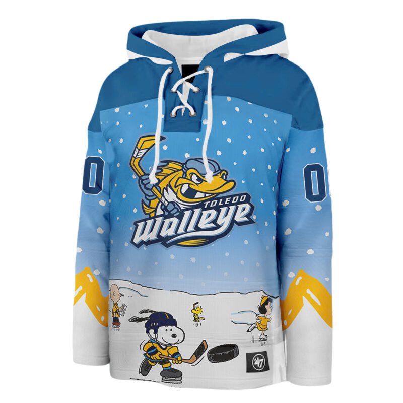Toledo Walleye x Peanuts Night Limited Edition Custom Lace up Hoodie - Image 2