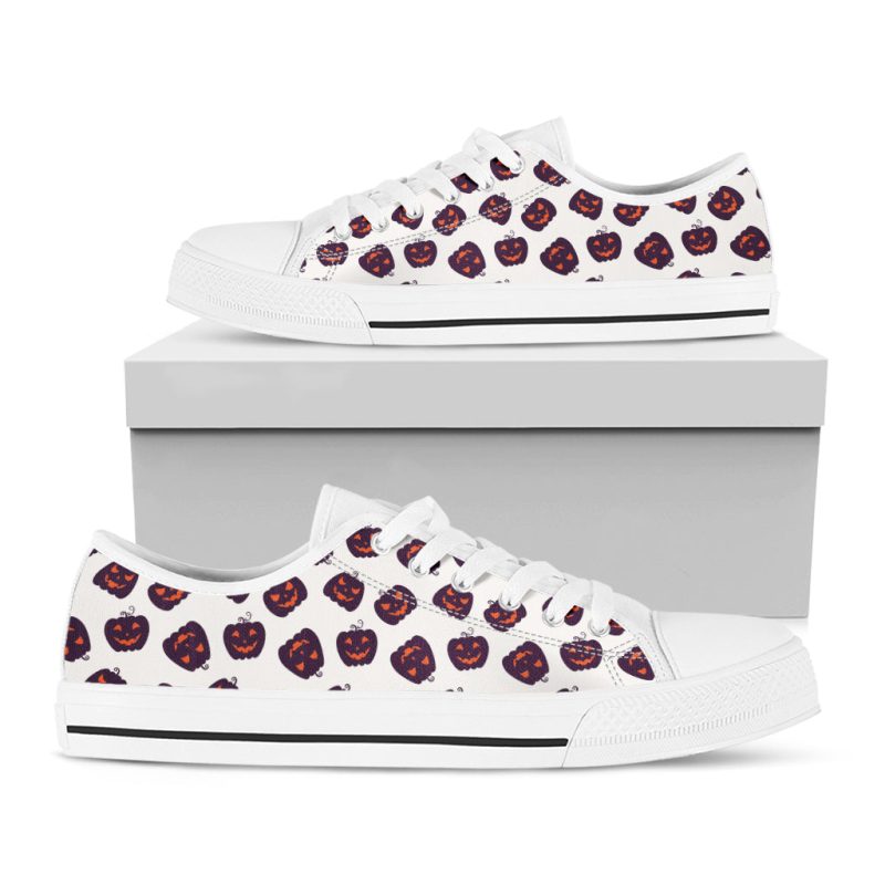 Purple Pumpkin Pattern Print White Low Top Shoes