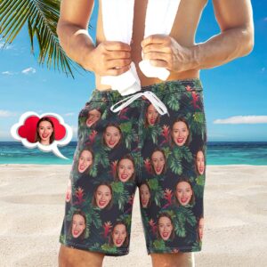 Custom Face Board Shorts for Men Gifts - Tropical Leaves
