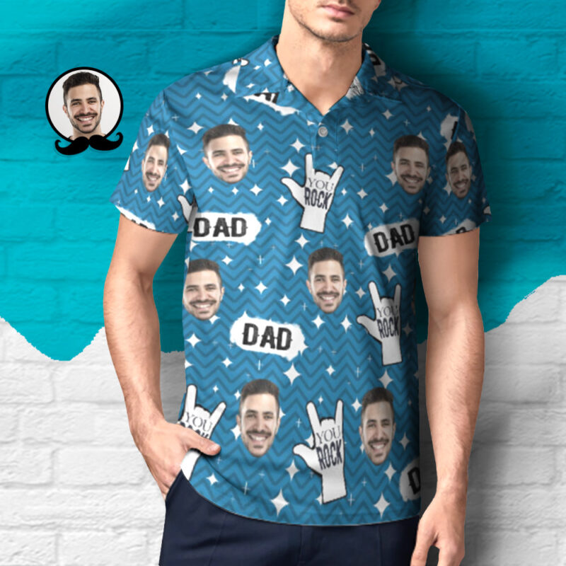 Men's Custom Face Polo Shirt Colorful Coconut Trees Personalized Hawaiian Golf Shirts