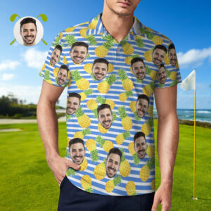 Men's Custom Face Polo Shirt Striped Style Personalized Hawaiian Golf Shirts