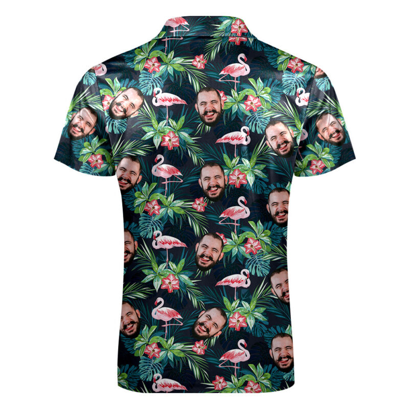 Custom Men's Polo Shirt with Zipper Personalized Face Hawaiian Style Polo Shirt - Image 3