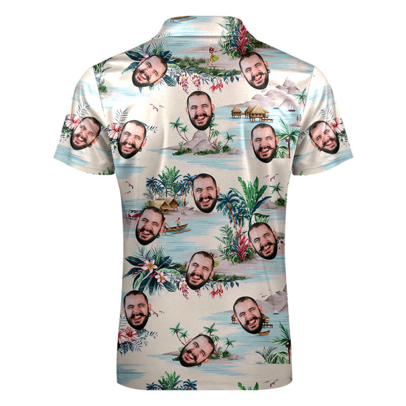 Custom Face Hawaiian Style Polo Shirt with Zipper Men's Polo Shirt for Boyfriend or Husband - Image 3