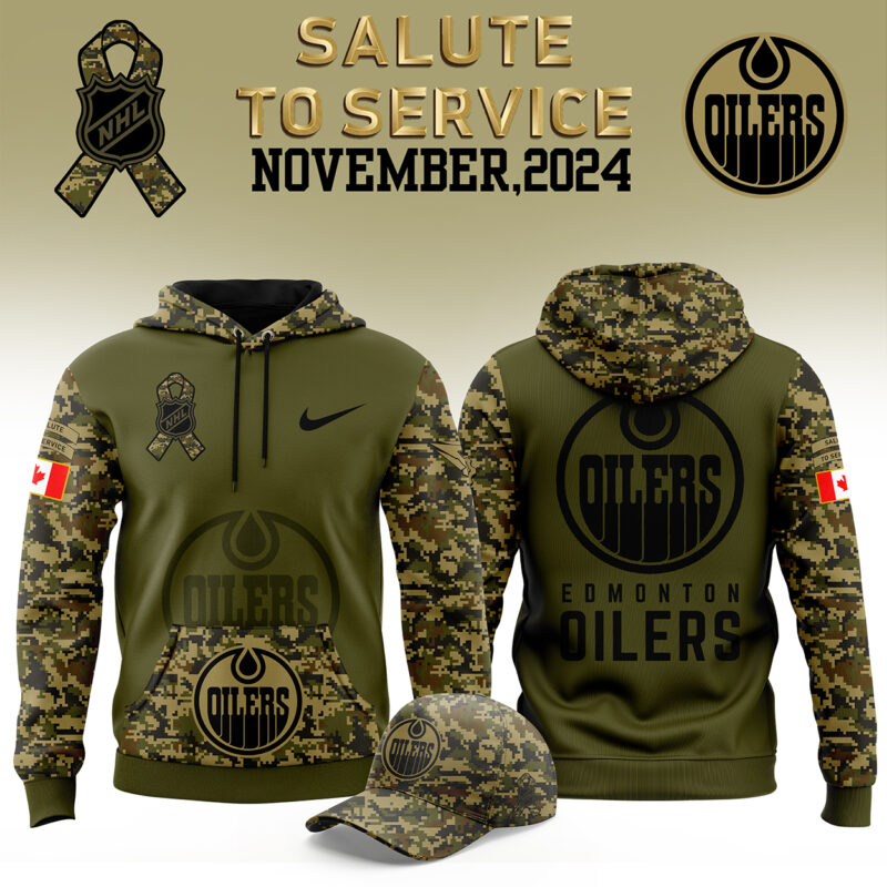 Men’s Nike Edmonton Oilers 2024 Camo Salute to Service Premium Limited Club Fleece Pullover Hoodie