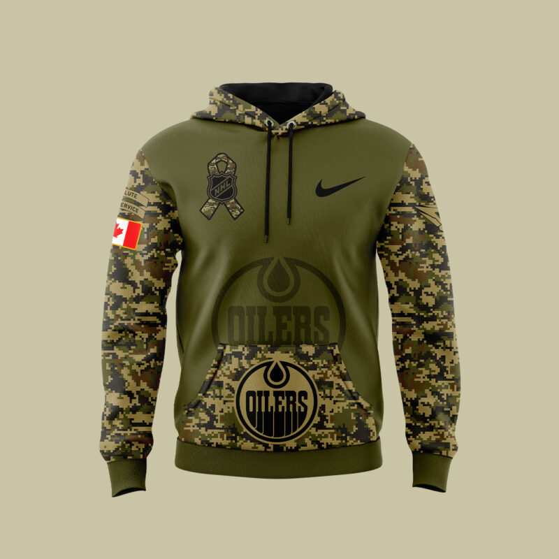Men’s Nike Edmonton Oilers 2024 Camo Salute to Service Premium Limited Club Fleece Pullover Hoodie - Image 2
