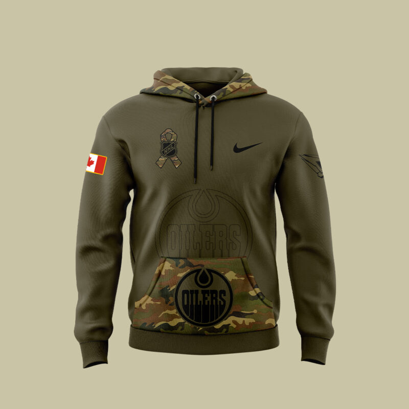Men’s Nike Edmonton Oilers 2024 Camo Salute to Service Club Fleece Pullover Hoodie - Image 2