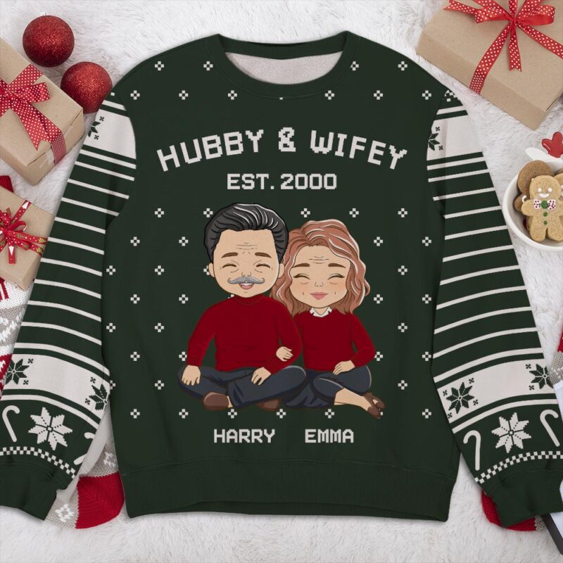 Hubby Wifey - Personalized Custom All-Over-Print Sweater - Image 2
