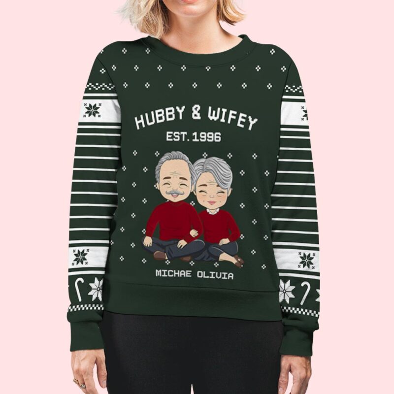 Hubby Wifey - Personalized Custom All-Over-Print Sweater - Image 5