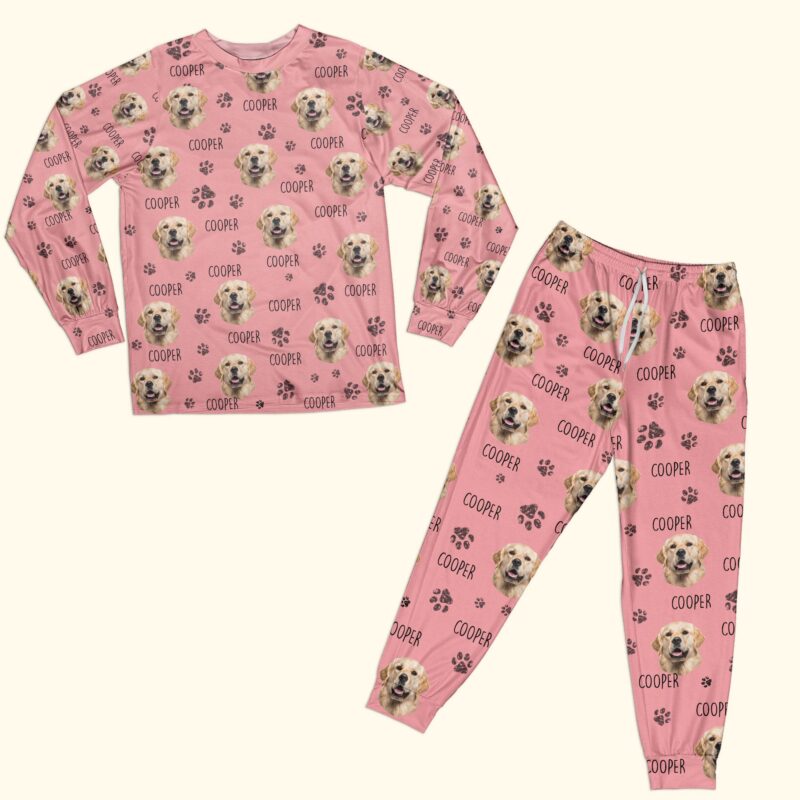 Custom Dog Face and Dog Name Dog Cat Paw - Personalized Photo Pajama Set - Image 2