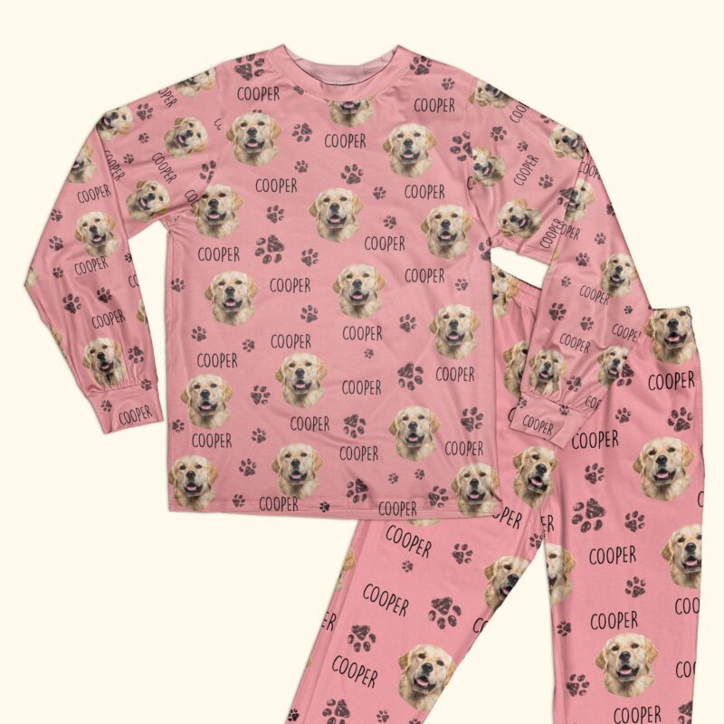 Custom Dog Face and Dog Name Dog Cat Paw - Personalized Photo Pajama Set - Image 4