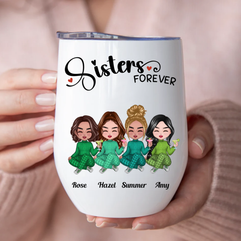Sisters - Sisters Forever - Personalized Wine Tumbler - Image 3