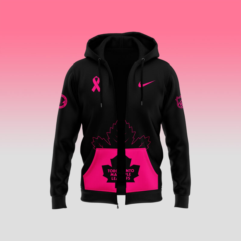 Unisex Nike Pro Toronto Maple Leafs 2024 NHL Breast Cancer Awareness Month Zip Hoodie - Image 2