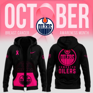 Unisex Nike Pro Edmonton Oilers 2024 NHL Breast Cancer Awareness Month Zip Hoodie