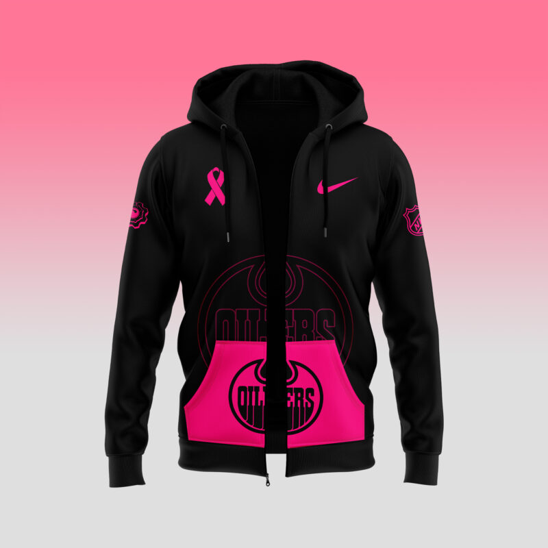 Unisex Nike Pro Edmonton Oilers 2024 NHL Breast Cancer Awareness Month Zip Hoodie - Image 2