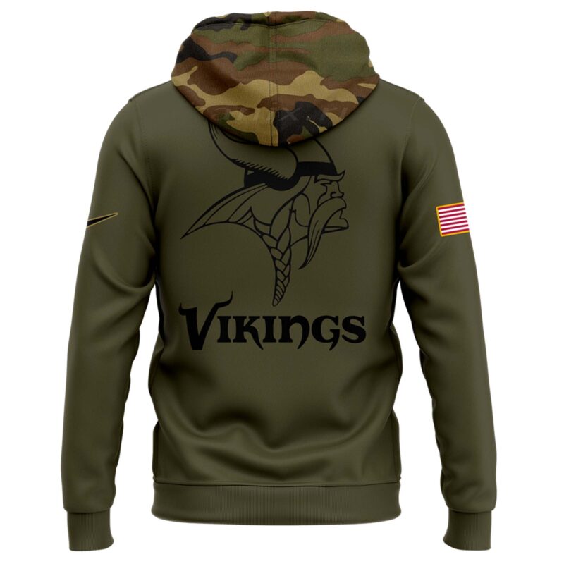 Men’s Minnesota Vikings Nike Camo 2024 Salute to Service Club Fleece Pullover Hoodie V3 - Image 2