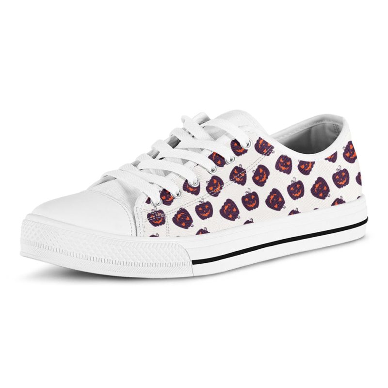 Purple Pumpkin Pattern Print White Low Top Shoes - Image 3