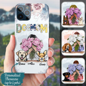 Personalized Phonecase For Dog Lovers/Cat Lovers Best Gift With Custom Names/ Pets Breed/Hair/Skin/Shirt - Pet Mom With Flower
