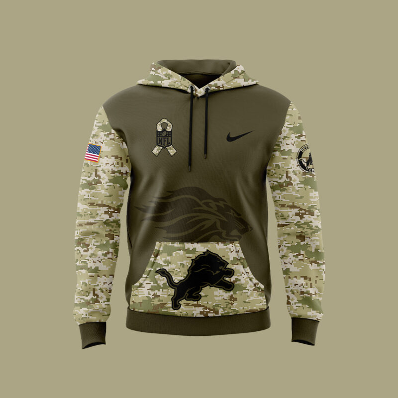 Men's Detroit Lions Nike Camo 2024 Salute to Service Club Fleece Pullover Hoodie V2 - Image 2
