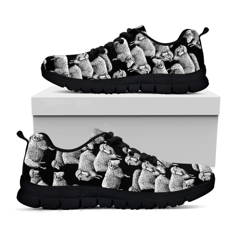Black And White Sheep Pattern Print Black Sneakers