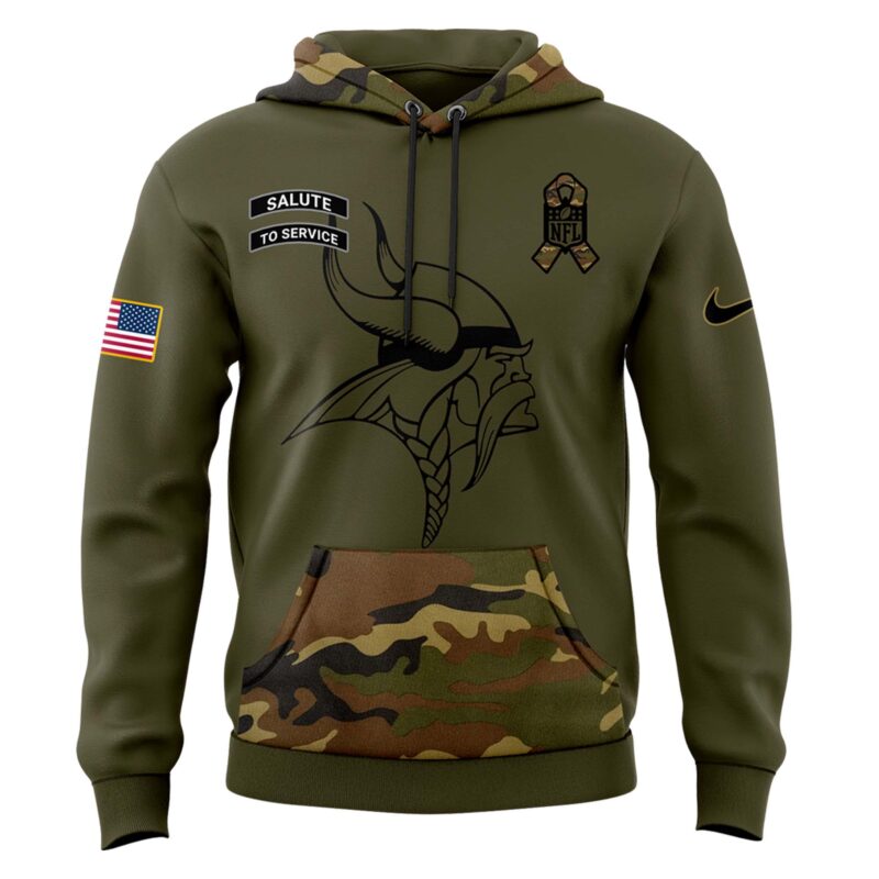 Men’s Minnesota Vikings Nike Camo 2024 Salute to Service Club Fleece Pullover Hoodie V3 - Image 3