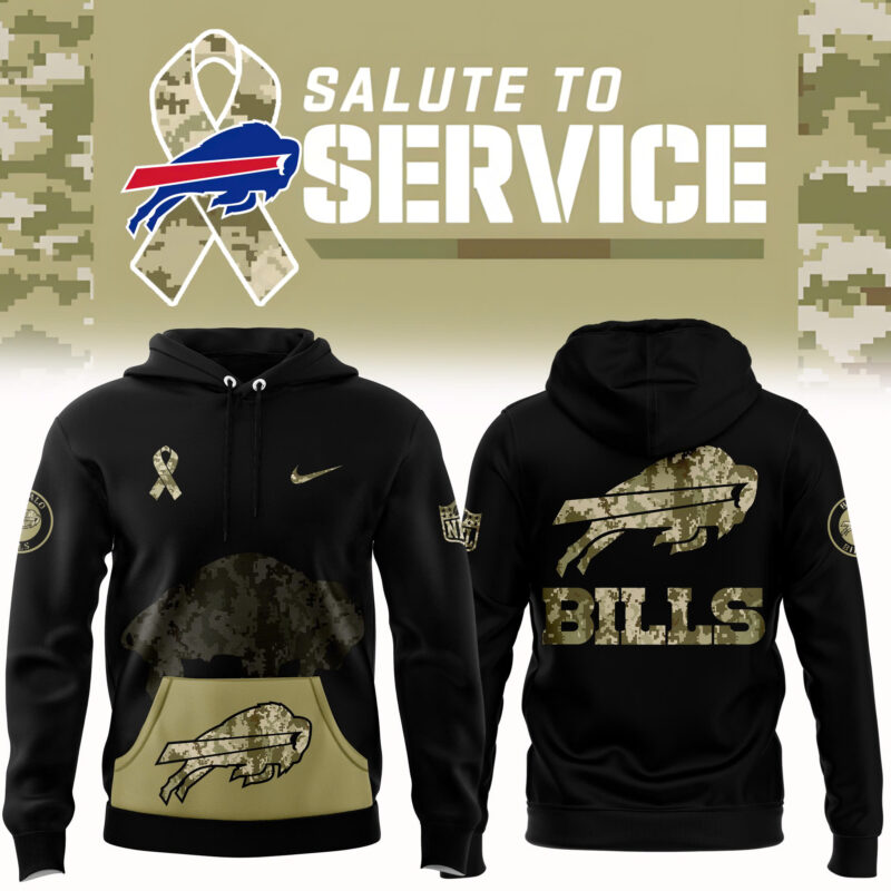Men’s Nike Black Buffalo Bills 2024 Salute to Service Club Fleece Pullover Hoodie