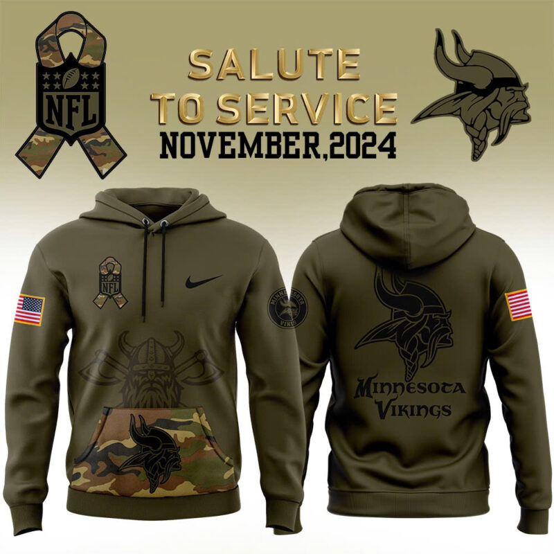 Men’s Minnesota Vikings Nike Camo 2024 Salute to Service Club Fleece Pullover Hoodie