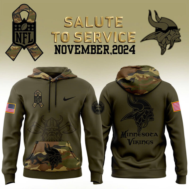 Men’s Minnesota Vikings Nike Camo 2024 Salute to Service Club Fleece Pullover Hoodie V2