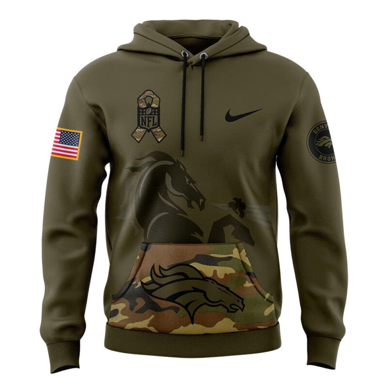 Men’s Denver Broncos Nike Camo 2024 Salute to Service Club Fleece Pullover Hoodie - Image 2