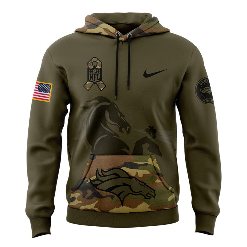 Men’s Denver Broncos Nike Camo 2024 Salute to Service Club Fleece Pullover Hoodie V2 - Image 2