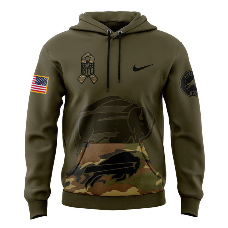 Men’s Buffalo Bills Nike Camo 2024 Salute to Service Club Fleece Pullover Hoodie - Image 2