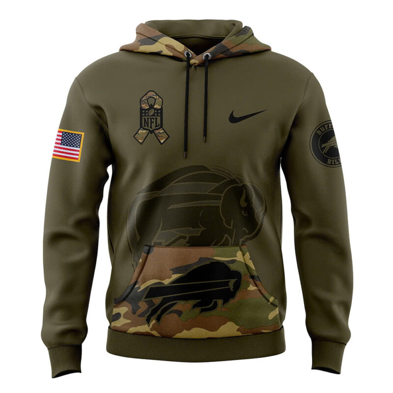 Men’s Buffalo Bills Nike Camo 2024 Salute to Service Club Fleece Pullover Hoodie V2 - Image 2