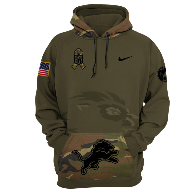 Women’s Detroit Lions Nike Camo 2024 Salute to Service Club Fleece Pullover Hoodie V2 - Image 2