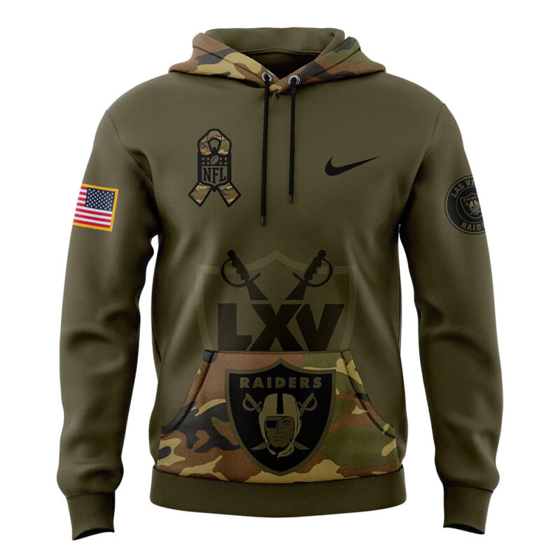 Men’s Las Vegas Raiders Nike Camo 2024 Salute to Service Club Fleece Pullover Hoodie V2 - Image 2