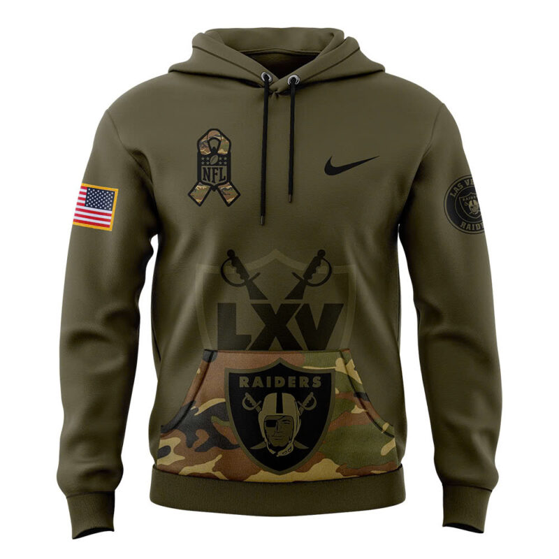 Men’s Las Vegas Raiders Nike Camo 2024 Salute to Service Club Fleece Pullover Hoodie - Image 2