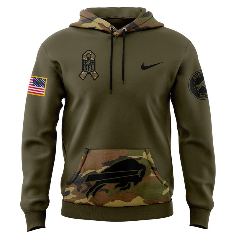 Men’s Buffalo Bills Nike Camo 2024 Salute to Service Club Fleece Pullover Hoodie V3 - Image 2