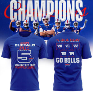 Fanatics Buffalo Bills 5 Straight AFC East Division Champions Tee (Blue, Red, Gray, Black)