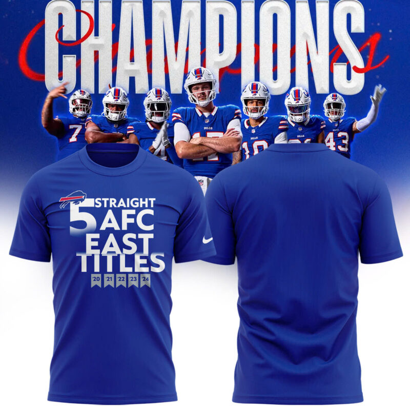 Buffalo Bills Nike Royal Five-Straight AFC East Division Champions Our Time Is Now Tee (Blue, Red, Gray, Black)