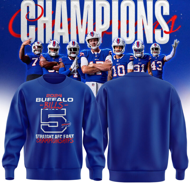 Fanatics Buffalo Bills 5 Straight AFC East Division Champions Sweatshirt (Blue, Red, Gray, Black)
