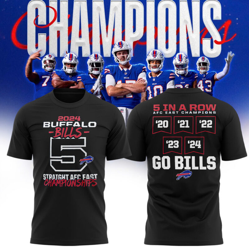 Fanatics Buffalo Bills 5 Straight AFC East Division Champions Tee (Blue, Red, Gray, Black) - Image 7