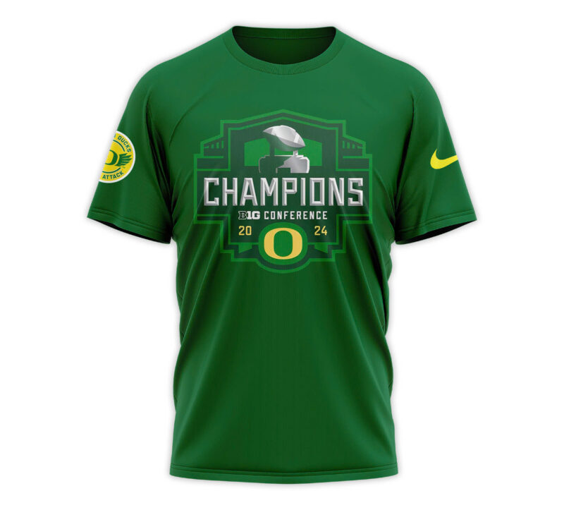Men's Green Oregon Ducks 2024 Big Ten Football Conference Champions Undefeated Schedule Tee V2 - Image 2