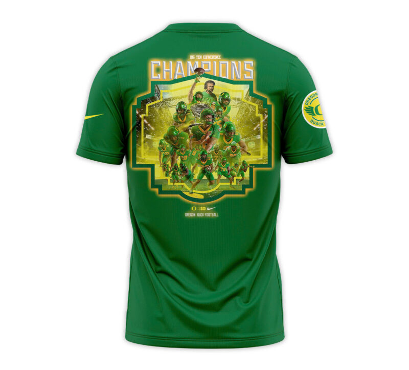 Men's Green Oregon Ducks 2024 Big Ten Football Conference Champions Undefeated Schedule Tee V2 - Image 3