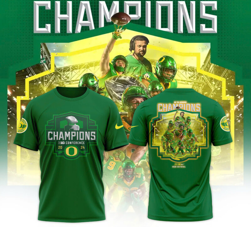 Men's Green Oregon Ducks 2024 Big Ten Football Conference Champions Undefeated Schedule Tee V2