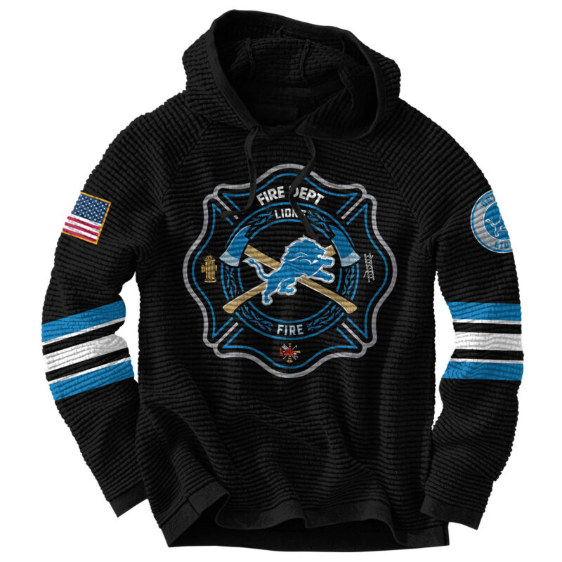 Unisex’s Detroit Lions x 2024 Firefighter Appreciation Night Premium Limited Pullover Waffle Hoodie - Image 2