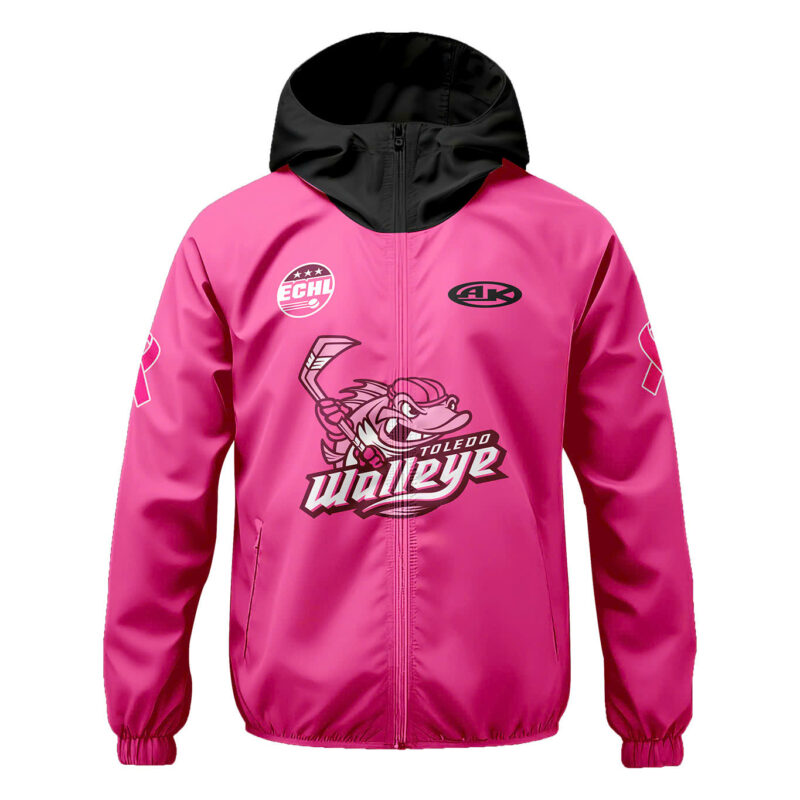 Toledo Walleye x 2025 Pink in the Rink Limited Edition Pullover Wind Jacket - Image 2