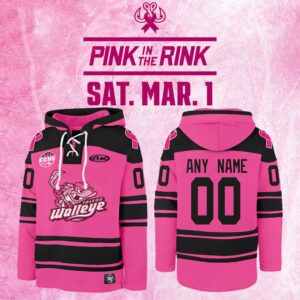 Toledo Walleye x 2025 Pink in the Rink Premium Limited Custom Lace up Hoodie
