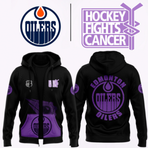 Unisex Edmonton Oilers 2024 Hockey Fights Cancer Zip Hoodie