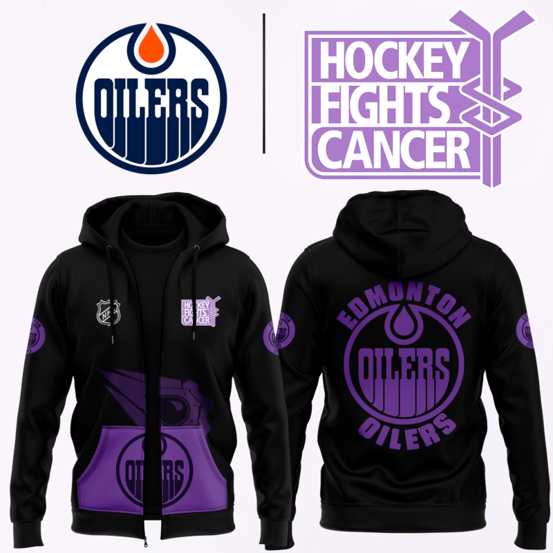 Unisex Edmonton Oilers 2024 Hockey Fights Cancer Zip Hoodie